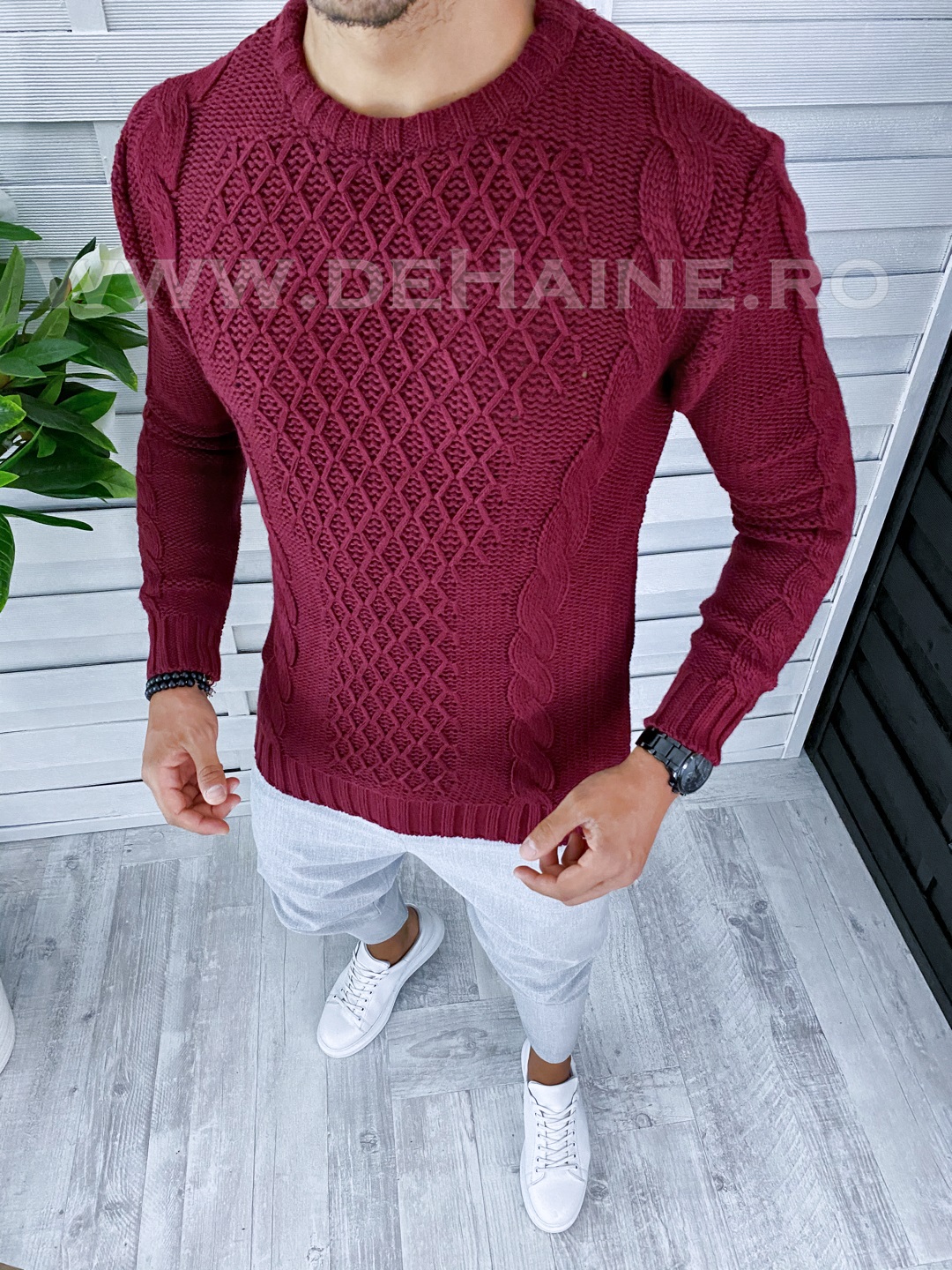 Pulover barbati gros slim fit bordo t3631 93-2